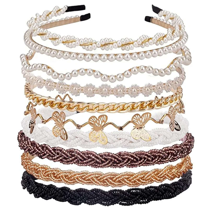 Flexible Pearl Beaded Metal Headbands
